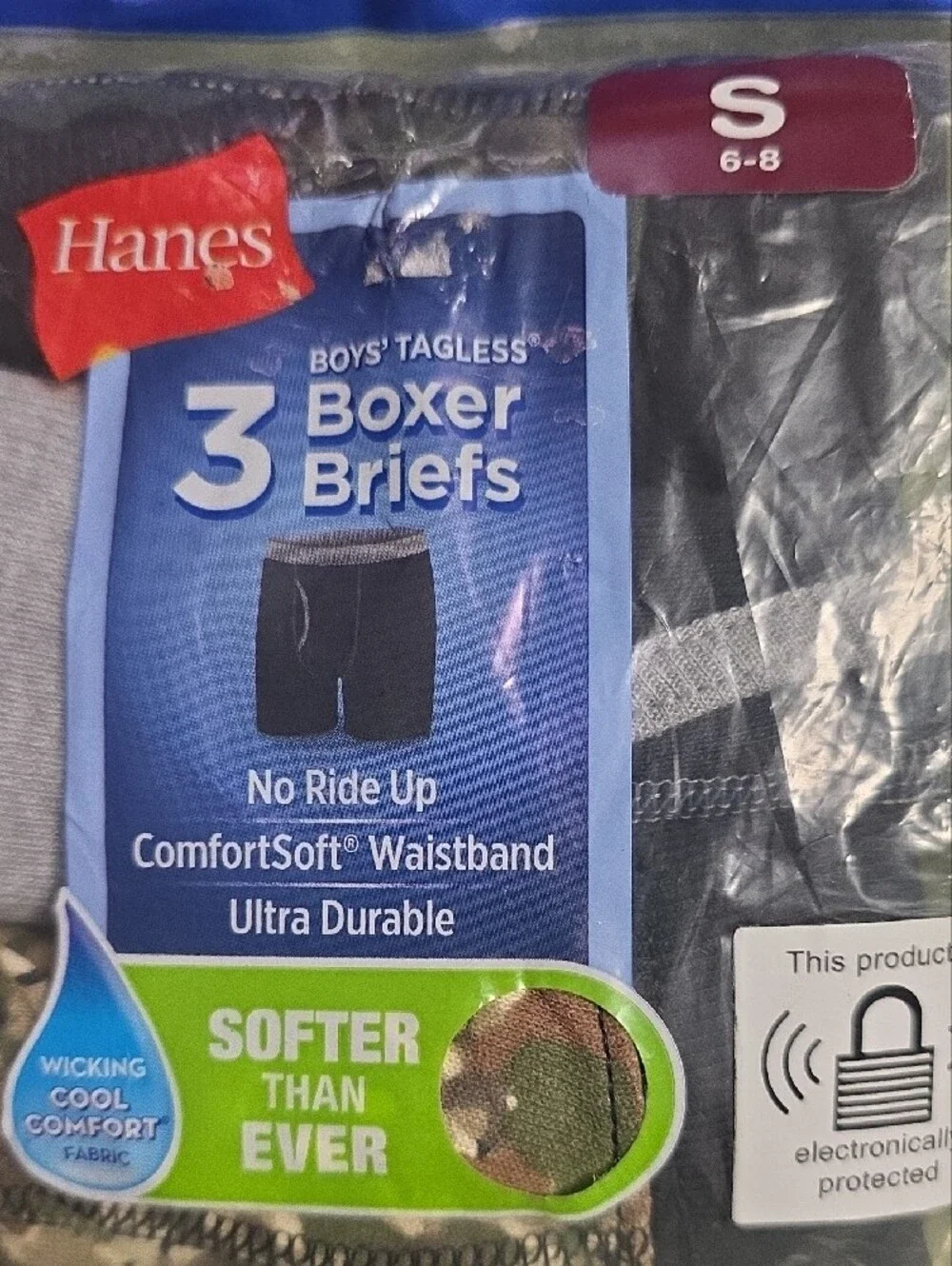 Hanes Boys' Boxer Briefs - Black, Gray, Camo - 3 Pack